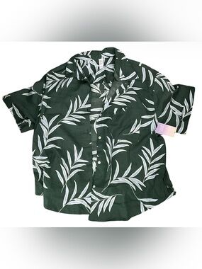 Shade & Shore NWT Men’s Green Tropical Palm Leaf Button-Up Camp Shirt XXL